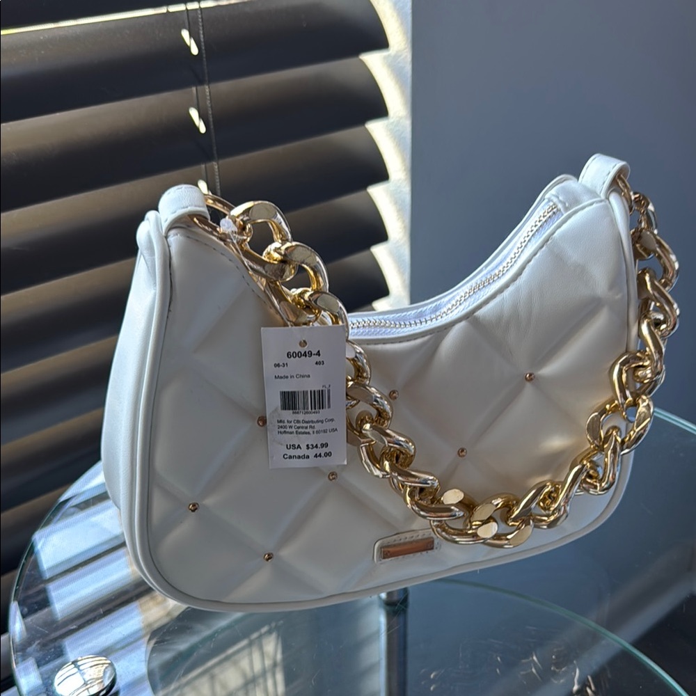 Icing White and Gold Quilted Shoulder Bag